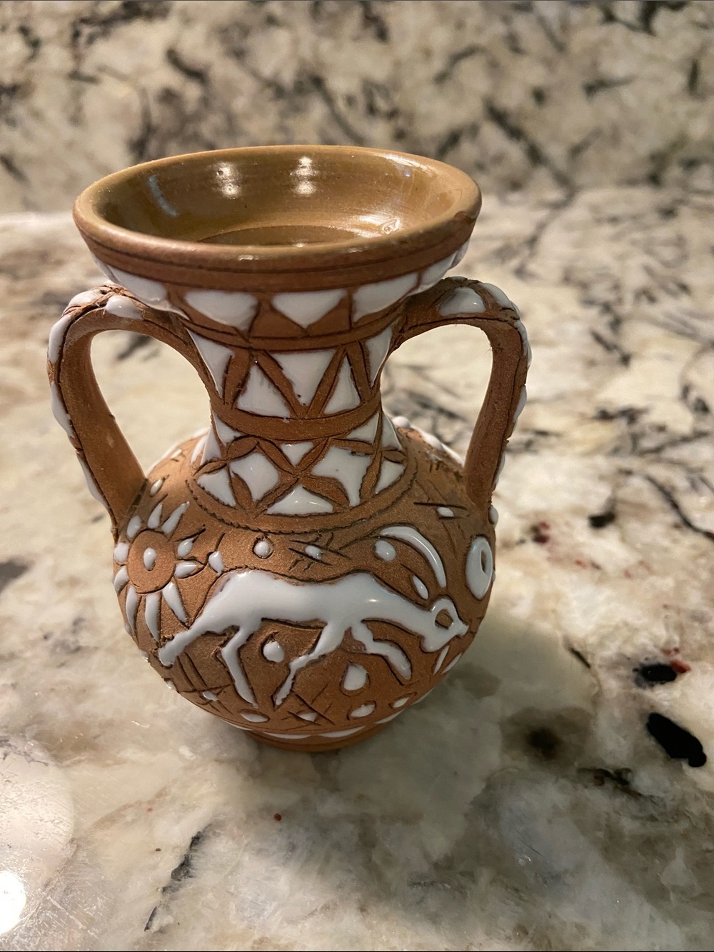 VTG 70's/80's Lindos Keramik Rhodes Greek Mini Amphora Vase Deer Motif Folk Art
